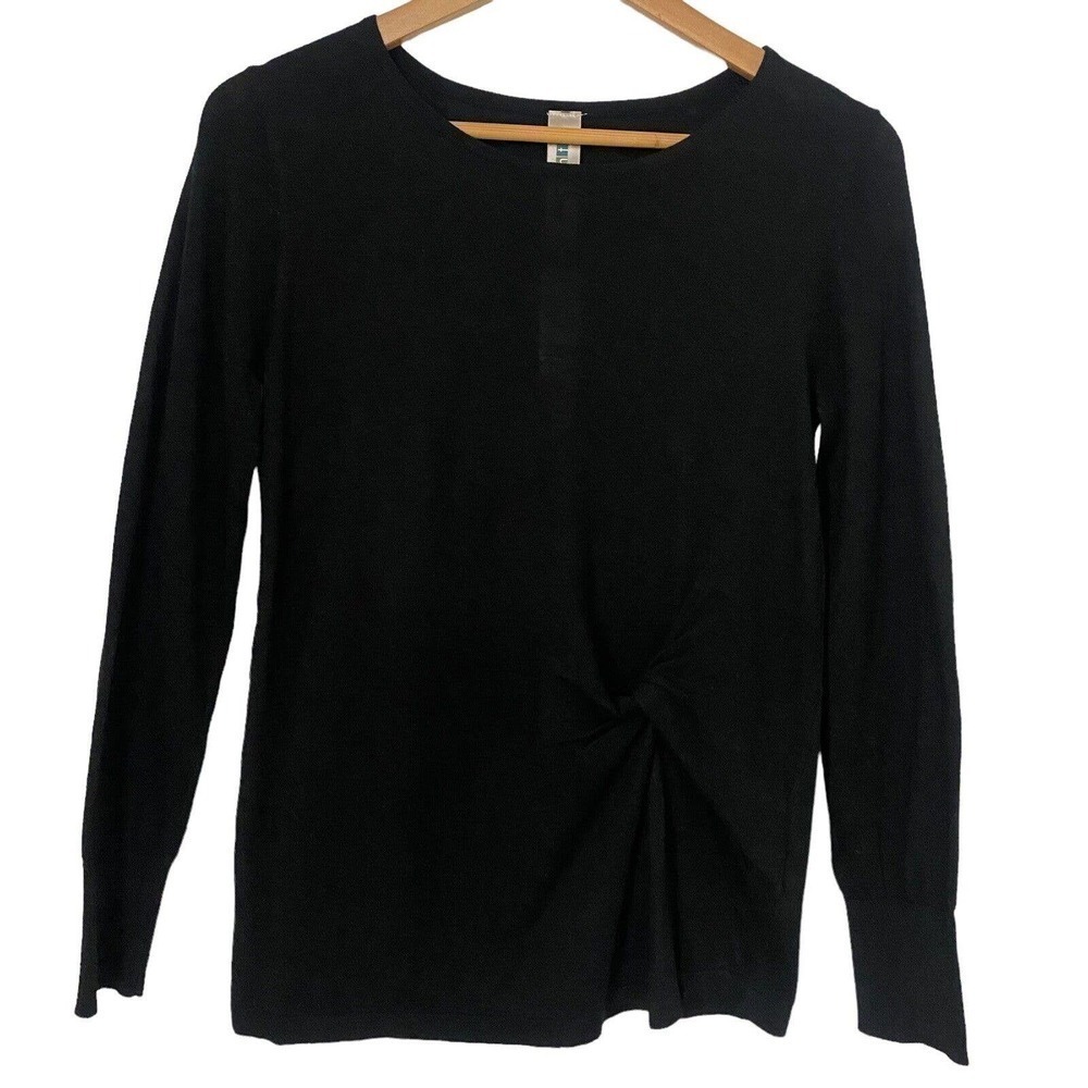 Vivante by VSA Womens Black Top Long Sleeve Casual Sweater Twist Front New